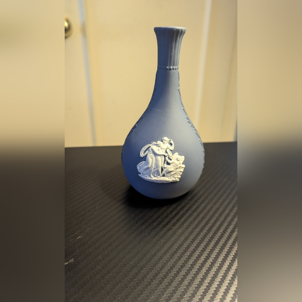 Blue wedgewood Vase with White Relief Design